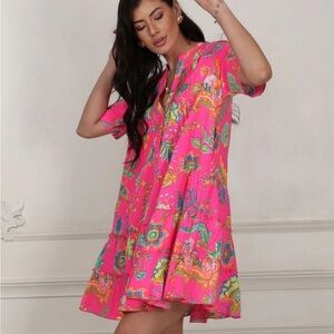 AVANI Del Amour Tiered Pink Floral Dress Size Large